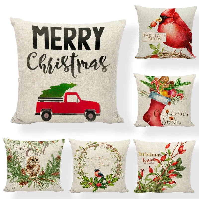Простая наволочка 45x45 см, красная птица, Рождественский красный грузовик, домашний диван для спальни, гостиной, рождественский подарок, льняная декоративная наволочка, чехол