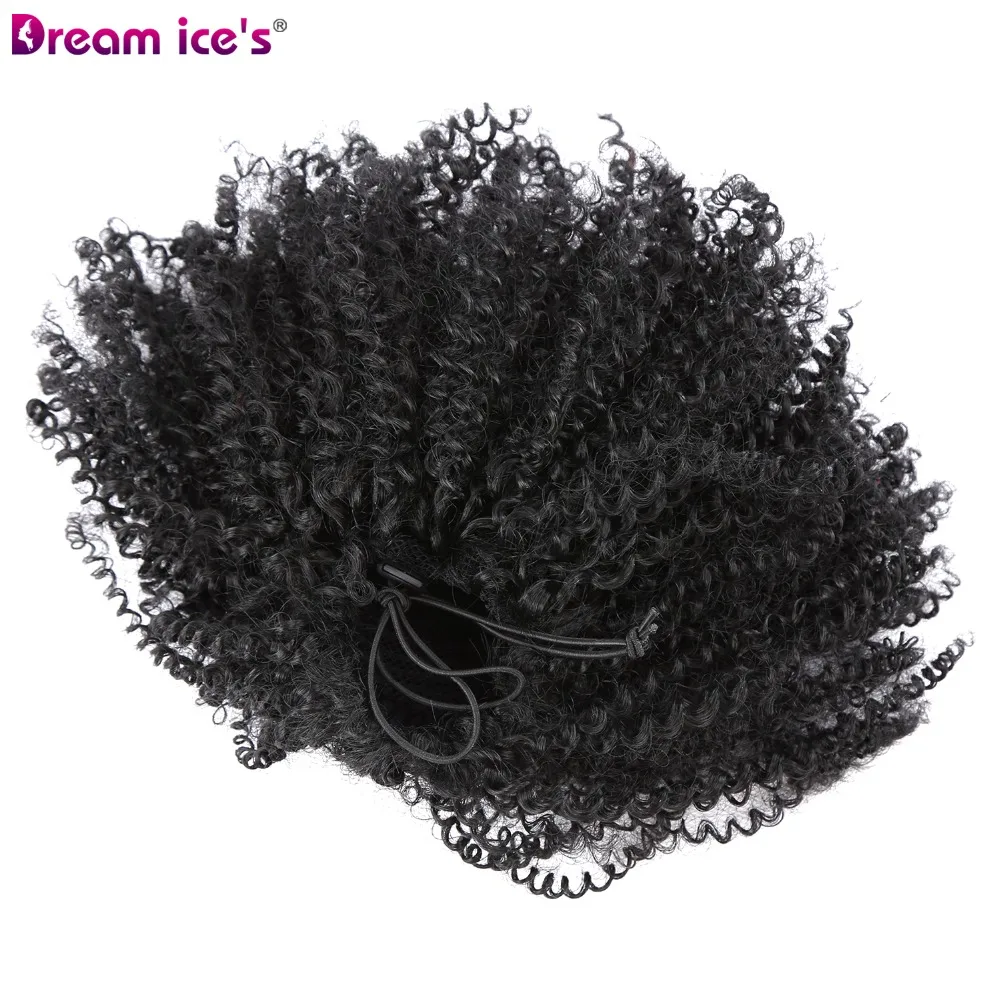 Dream ice's Long synthetic Afro puff kinky curly drawstring ponytail hair extensions Wrap pony with clips in hair pieces
