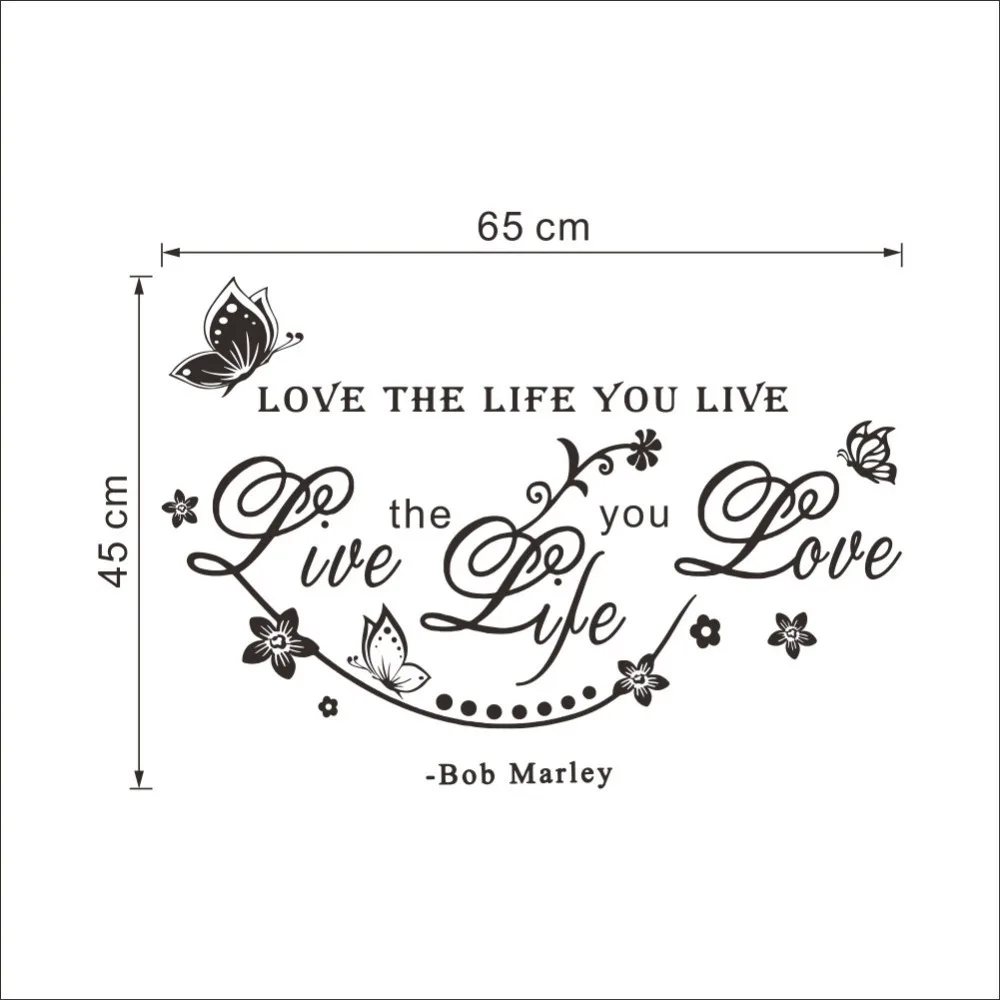 Aliexpress Buy &% bob Marley Room Wall Sticker love the life you live DIY Poster TV Background Wall butterfly and Vine Home Decor living room from