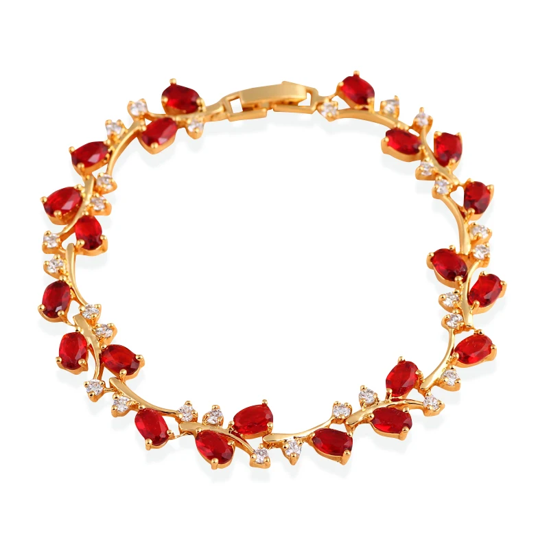 

Royal Style Garnet Jewelry for Women Charm Bracelets High Quality Gold tone Red Zirconia Fashion Jewelry TB1010A