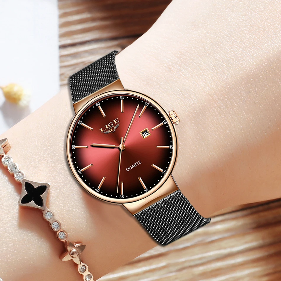 Ультра тонкие женские часы, брендовые роскошные женские часы, водонепроницаемые, розовое золото, нержавеющая сталь, кварцевые, с календарем, наручные часы, montre femme