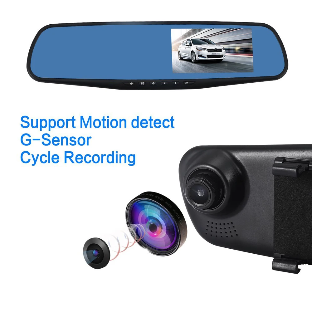 Gravador de Vídeo Addkey Auto Polegada Espelho Retrovisor Traço Cam Digital Lente Dupla Registratory Filmadora Fhd 1080 p Carro Dvr Câmera 4.3 8 DVR/Câmera Dash