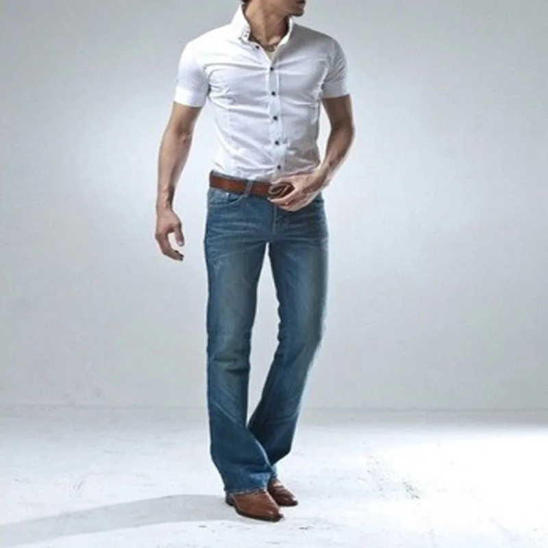 

2019 Spring and Summer New Men's Micro-horn Blue jeans Korean version of the tide Slim Small trumpet Denim pants Men's jeans 38
