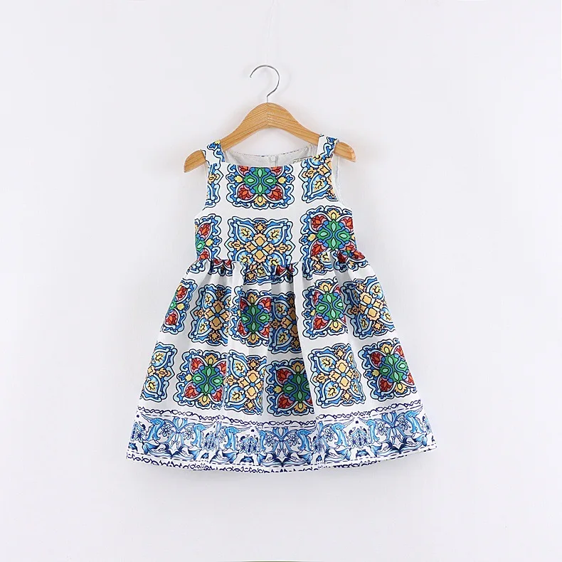 

New 2016 Children's Clothes Amorous Feelings Sicily Sleeveless Autumn Children Baby Girl Dress of Blue and White Porcelain