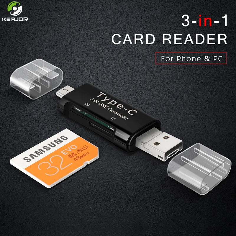 Keajor Micro& type-C& USB 3 в 1 OTG SD/TF высокоскоростной считыватель смарт-карт памяти Адаптер для телефона и шт., SD TF кард-ридер