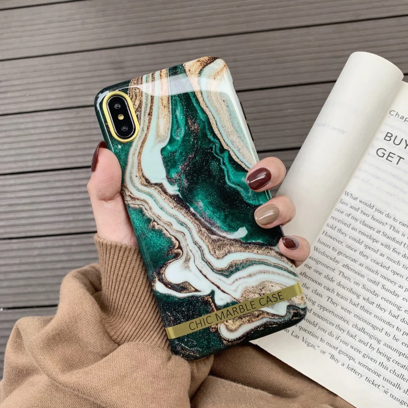 

For iphone 7 case Agate marble case For iphone 6 6s 7 8 Plus X XS XS Max XR case Glitter silicon case back cover