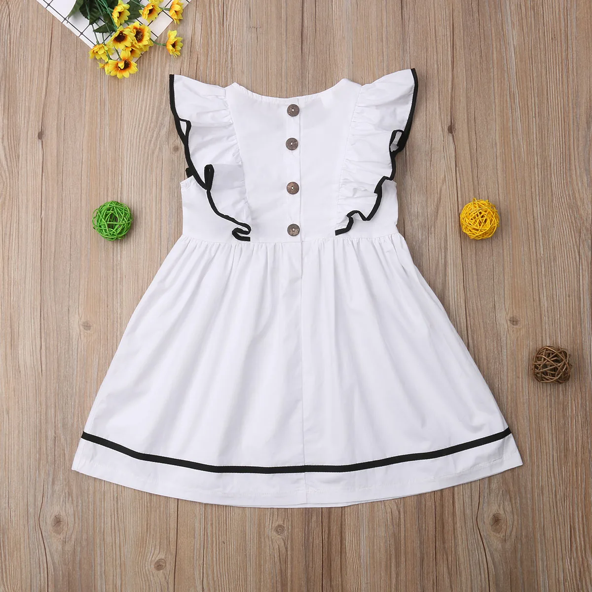 

3-9Y Infant Kids Baby Girl Summer Party Dress Ruffles Petal Sleeve Knee-Length A-Line Dress Sundress