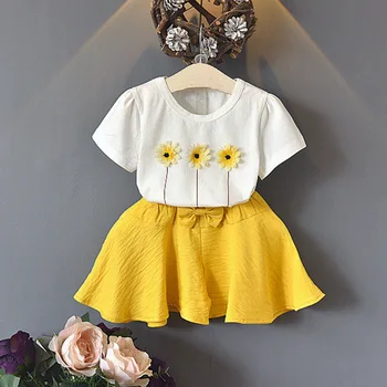 

2Pcs/set Summer Kids Girls Floral Print Short Sleeve T-shirt+Shorts Suits Costume Set Fashion Bech Dress Set