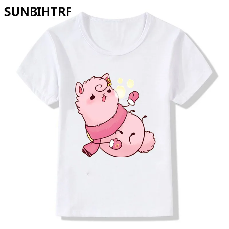

2018 Children Cartoon Pink Alpaca Print Cute T Shirt O-Neck Short Sleeve Kids Big Boy&Girl Cartoon Funny Top Tee Tshirt