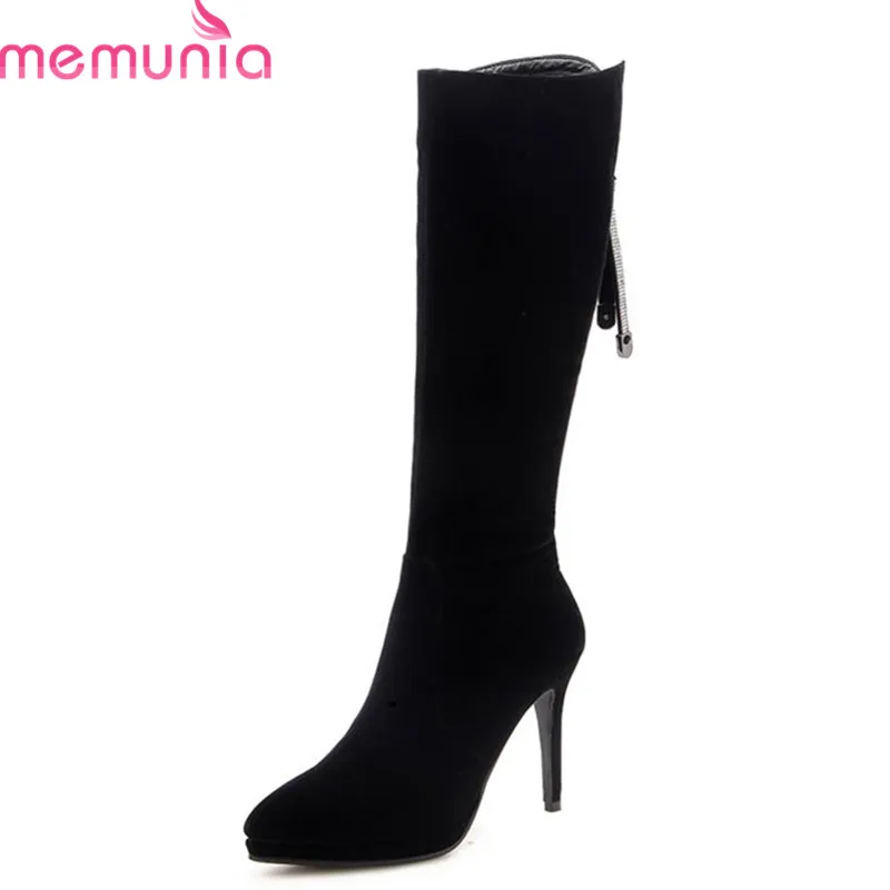 

MEMUNIA 2020 big size 33-43 round toe knee high boots women zipper warm autumn winter boots sexy high heels shoes woman black