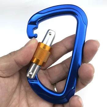 

11.11 Deals Aluminum alloy screw Locking Spring Clip Hook Outdoor D Shaped Keychain Buckle screwgate 26KN carabiner