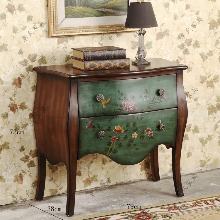 European-style hand-painted porch cabinet American solid wooden bucket cabinet pastoral living room decor