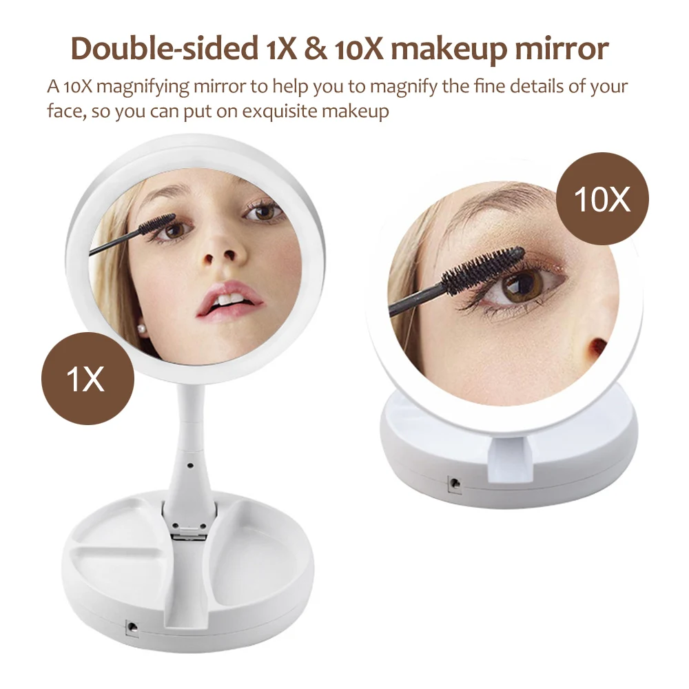 

Portable LED Lighted Makeup Mirror Vanity Compact Make Up Pocket mirrors Vanity Cosmetic hand Mirror 10X Magnifying Glasses New