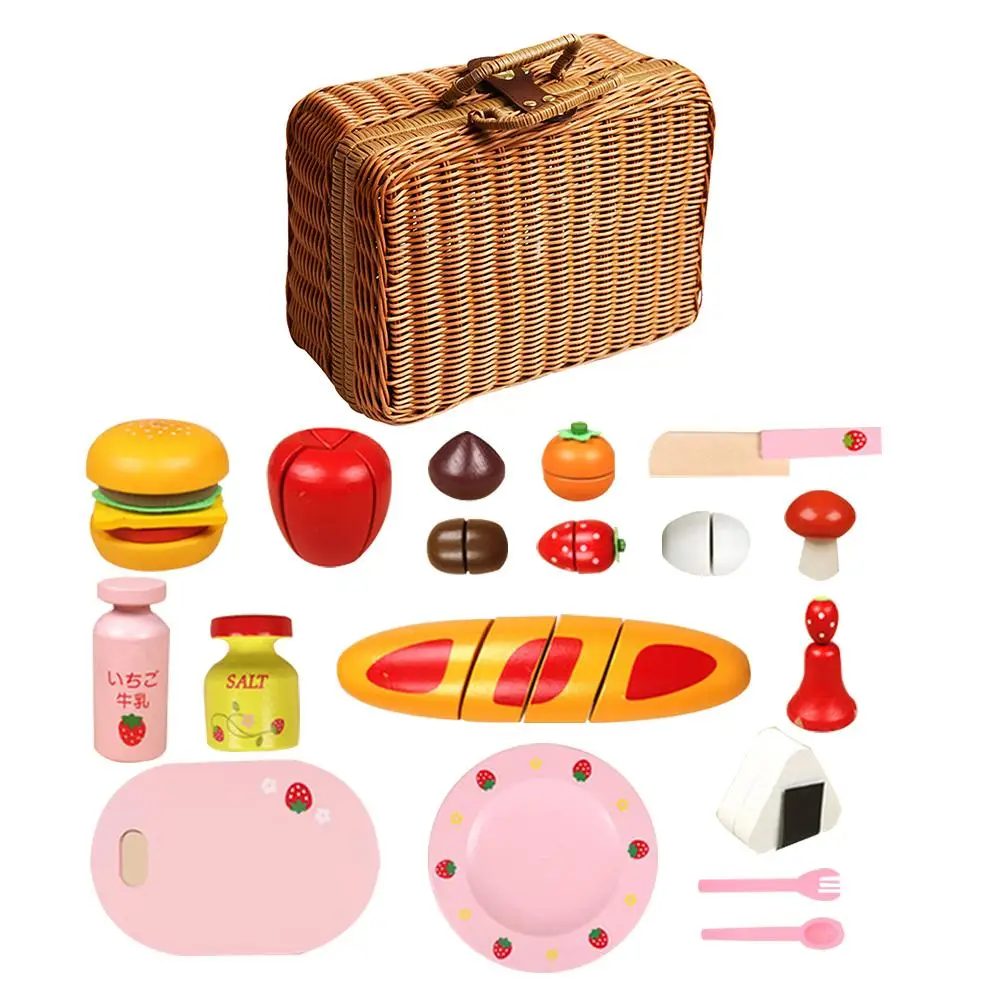 

Children's Toy Rattan Picnic Basket Toy Set Boys And Girls Simulated Fruit Cutter Burger Cutter Kitchen Role Play