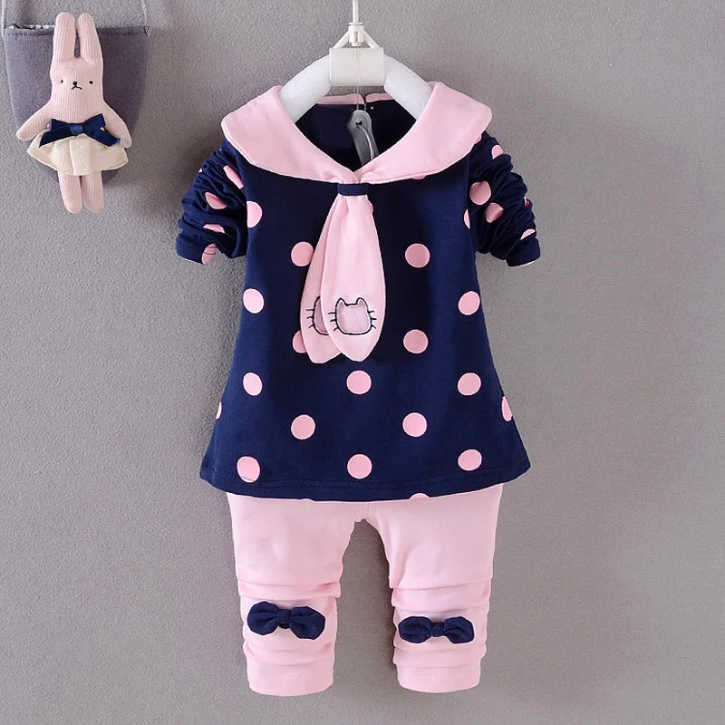 

BibiCola 2017 New Spring autumn Girls Clothing set coat + pant suit 2pcs/set Children Dot Clothing Set kids girl clothes