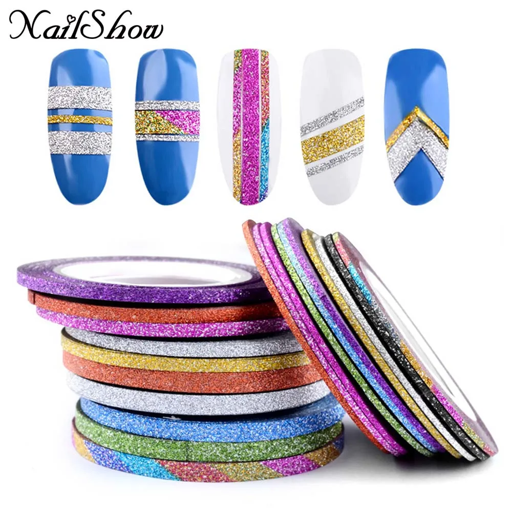 Nailshow 1 м 2 рулонная Блестящая лента самоклеящаяся DIY для дизайна ногтей полосы УФ