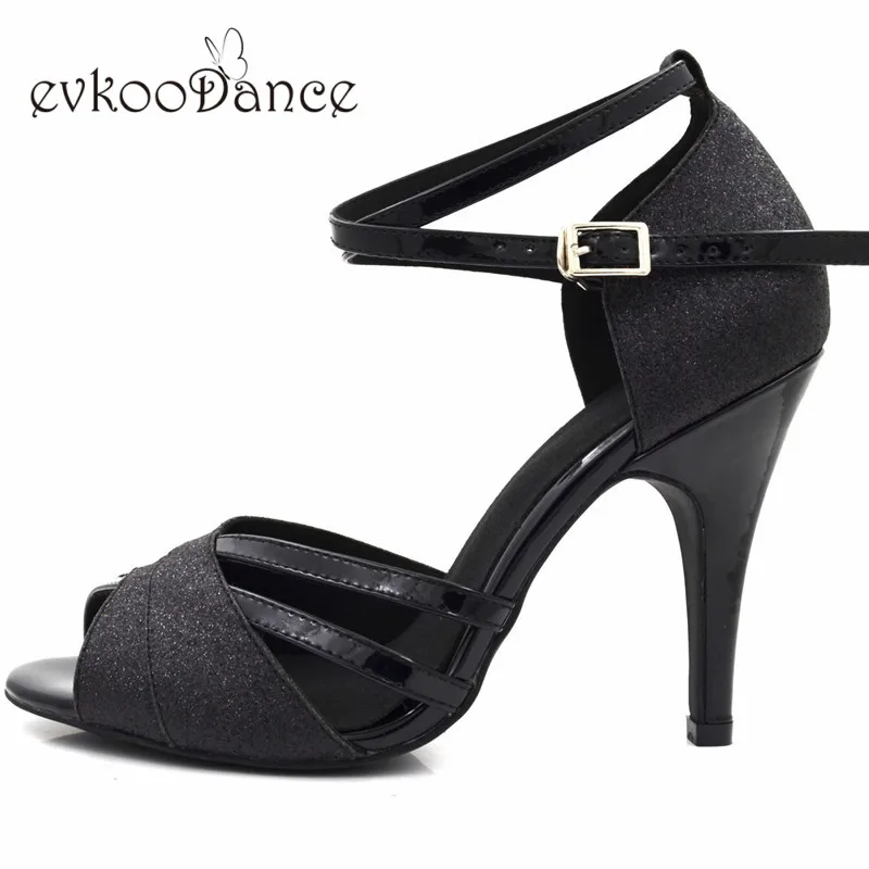 Размеры США 4-12 Латинской Танцы удобная обувь 8,5 см Высота каблука Zapatos De Baile черный PU с блеском NL238