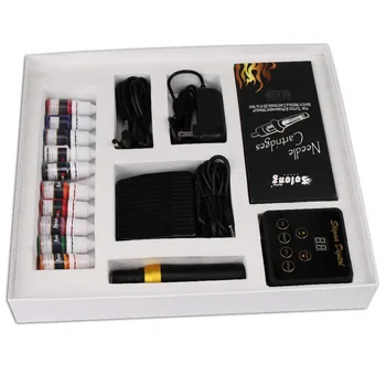 

Tattoo Permanent makeup machine +Digital Power Supply +20Pcs Needles +10Bottle Tattoo Ink +Foot Pedal kits Complete tattoo kit
