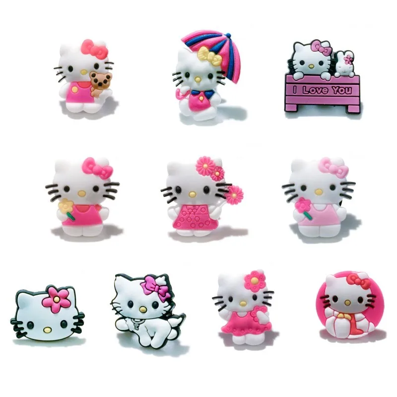 

10pcs/lot Cartoon Hello Kitty PVC Shoe Charms/Buckles Accessory Decor Fit Wristbands Bracelets Croc JIBZ Kid Party Gift