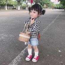 Stylish Wicker Woven Basket for Children Kids Girls Mini Bags Coin Keys Purse Messenger Handbags Women Summer Beach Travel Bag