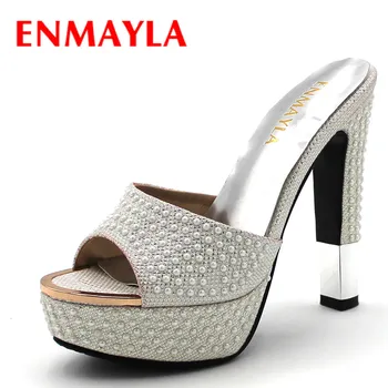 

ENMAYLA Summer Shoes Woman High Heels Slippers Shoes Women Golden White Shoes Sexy Peep Toe Sandals Women Platform Shoes