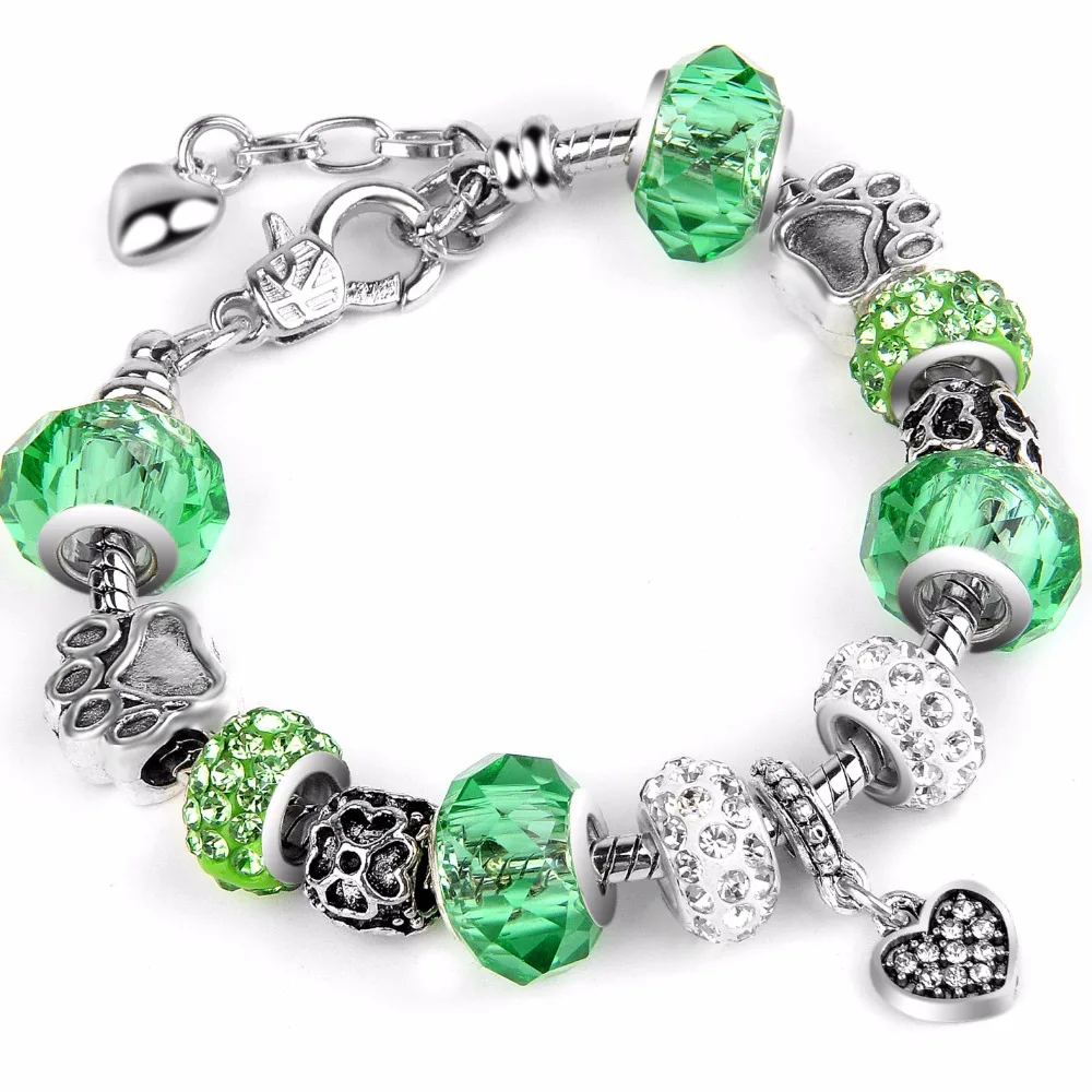 Сделай сам, зеленый браслет с кристаллами для женщин, серебряная цепочка в виде змеи, очаровательный браслет, модное ювелирное изделие для женщин