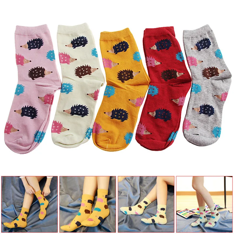 1 Pair Women Winter Warm Soft Cotton Blend 5colors Hedgehog Animal Cartoon Casual Socks 1 Pair Women Winter Warm Soft Cotton Blend 5colors Hedgehog Animal Cartoon Casual Socks