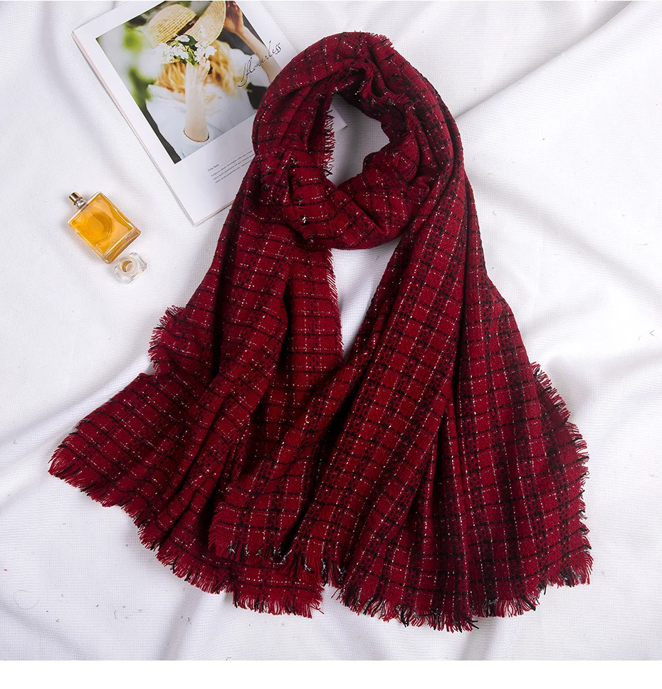 Зимние шерстяной шарф, женский, Хиджаб Украл длинный кашемировый клетчатый Одеяло кашемировый женский платок, женский шарф, роскошные женские сумки