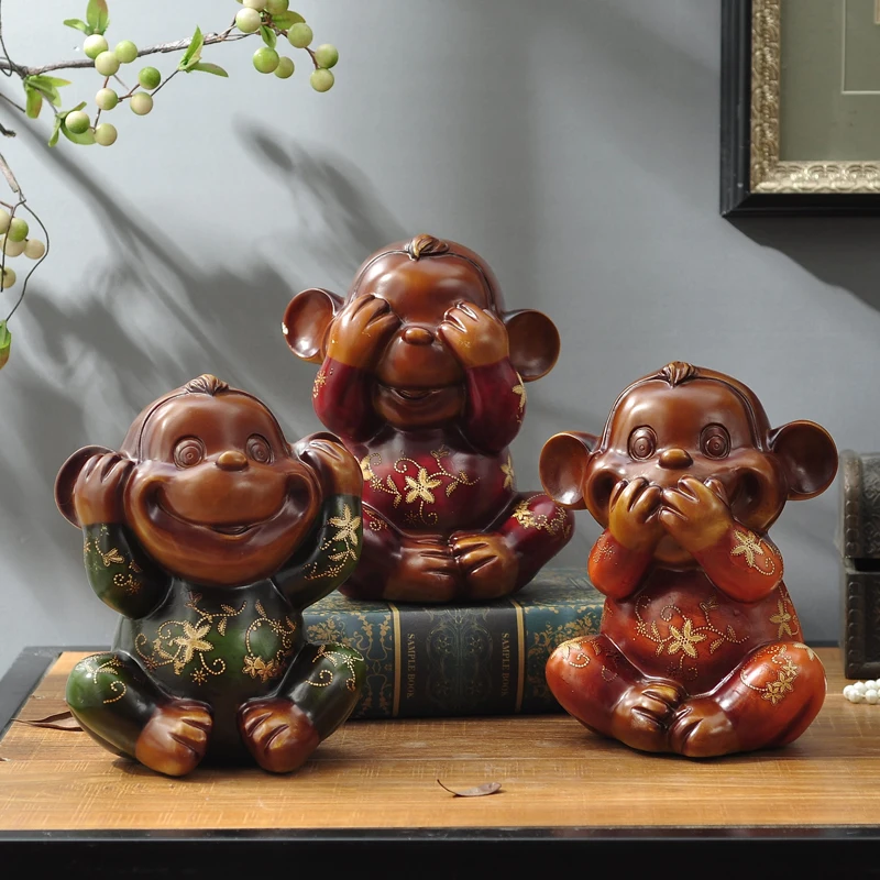

European three little monkey ornaments cute animal living room decoration New Year Gift resin crafts