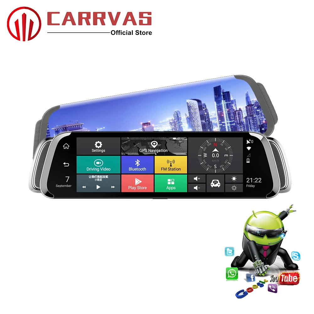 

CARRVAS Android Car GPS Mirror 9.66 inch DVR Support Bluetooth GPS Android Navigators Automobile with WiFi Stream Media 4G FHD