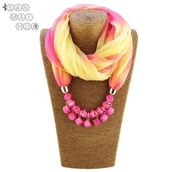 

2019 Luxury Women Jewelry Pendants Gradient Silk Scarf Shawls and Wraps Bandana Soft Necklace Female Foulard Muslim Head scarve