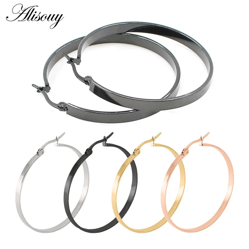 

Alisouy 1pair Big Round Earrings Gold/Silver Color Stainless Steel Hoop Earrings for Basketball Wives Jewelry Christmas Gift
