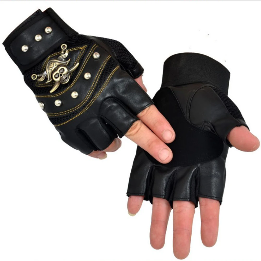 YJSFG дом черепа заклепки из искусственной кожи перчатки без пальцев мужские модные хип-хоп унисекс перчатки для спортзала половина пальцев мужские перчатки
