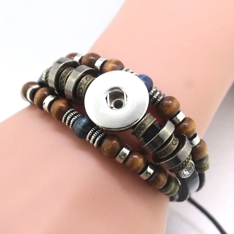 

18mm Snap Button Retro PU leather bracelet Female Sterling Jewelry watches women one direction men's DIY jewelry 040208