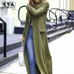 Новые Подиумные Для женщин супер длинные шерстяные пальто Хай-стрит-бойфренды костюм воротник шерсть пальто женские, облегающие зеленые