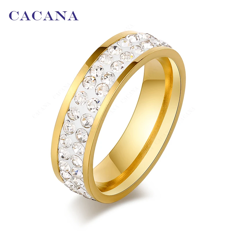 

CACANA Stainless Steel Rings For Women Double Row CZ Fashion Jewelry Wholesale NO.R101 102 103