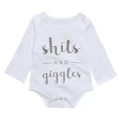 С длинным рукавом для новорожденных Babysuits детская белая одежда с принтом буквы детская хлопок Полный верхняя одежда ребенка 3-18 месяцев