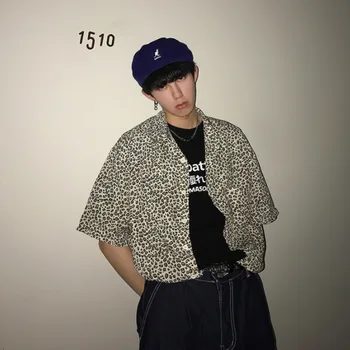 

Leopard Short-sleeved Loose Hong Kong-style Personality Casual Comfortable Slim Shirtcamisa Masculina Men Shirt Streetwear 2019
