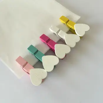 

White Heart color Wood Clothes Pegs craft photo clips Love White Theme wedding birthday Party Decoration