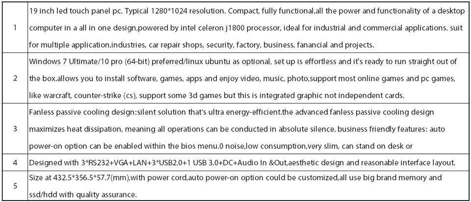 19 дюймов светодиодный промышленных Панель PC, Intel Celeron J1800, Windows 7/10/Linux Ubuntu, 5 резистивный Сенсорный экран, [HUNSN WD01]