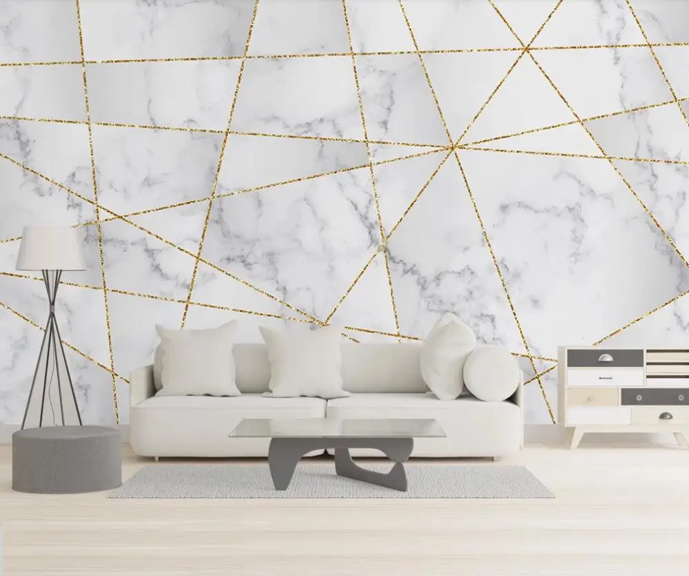

Custom 3D wallpaper mural modern minimalist geometry golden lines marble wall background decorative painting bedroom