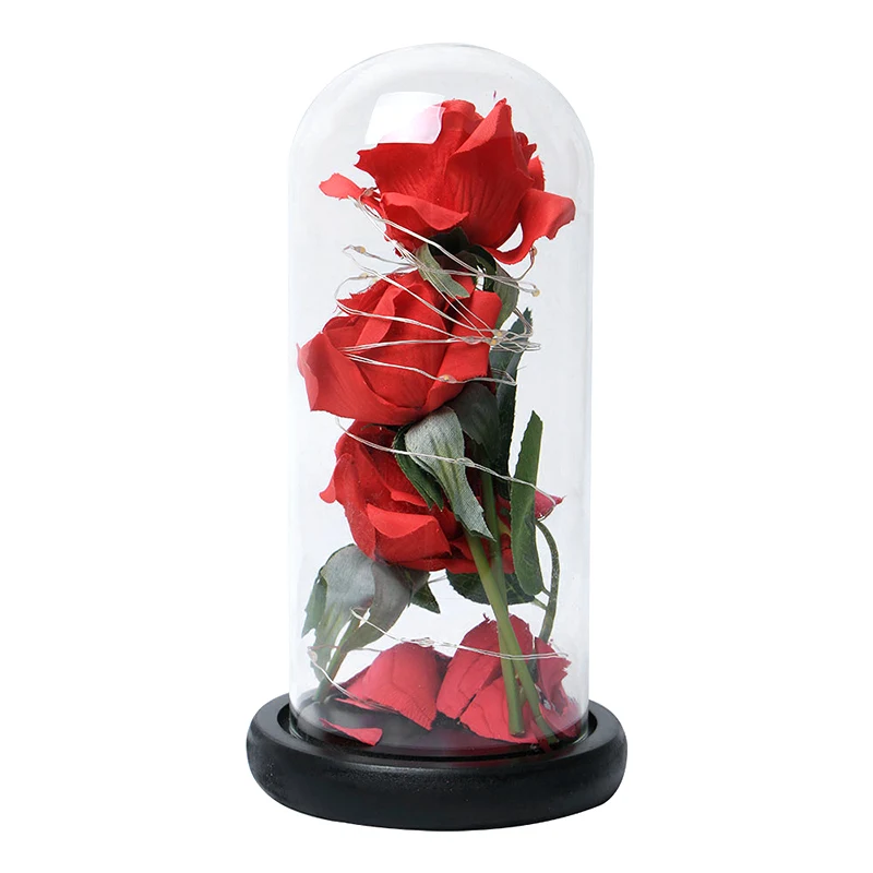 Светодиодный светящийся светильник с искусственным цветком розы, сохраненные свежие цветы, Свадебный романтический декор, подарок на день Святого Валентина