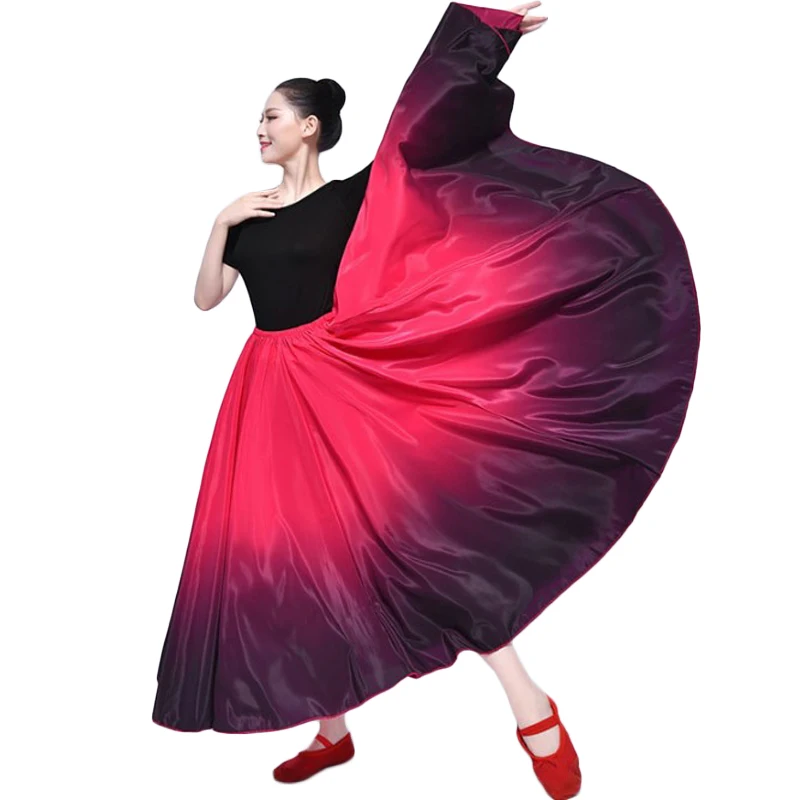Женская длинная юбка для танца живота, большая юбка для танцев, Цыганская юбка для выступлений, женское платье для танцев, атласная длинная испанская юбка - Цвет: Rose-Black