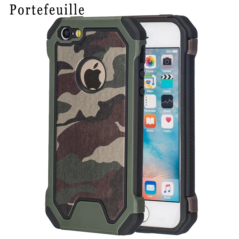 Portefeuille For Apple iPhone 6 6S Camouflage Defender Case Hard Soft Silicone Cover For iPhone 7 Plus 5 5S SE Coque Accessories