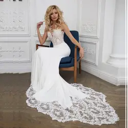 2019 накладное украшение для свадебного платья кружевное свадебное платье "Русалка" с поездом Белый Кот спинки пляжные платья невесты