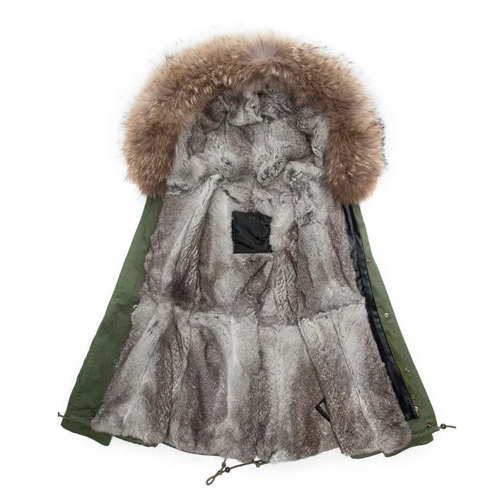 Plus Size Rex Rabbit Fur Parka Male Coats Winter Parkas Hooded Thicked Slim Jacket Male Outwear Mr Mrs Army Green furs coat