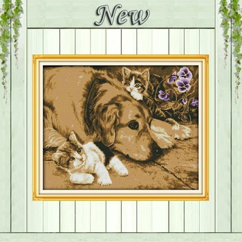 

Intimate partner,counted printed on canvas DMC 11CT 14CT Cross Stitch kit,needlework Set all embroider,lovely animal dog & cat