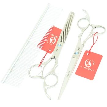 

2Pcs 7.0Inch Meisha JP440C Pet Gromming Cutting Scissors 6.5Inch Thinning Shears with Comb Puppy Trimmer Tool Dog Clipper HB0084