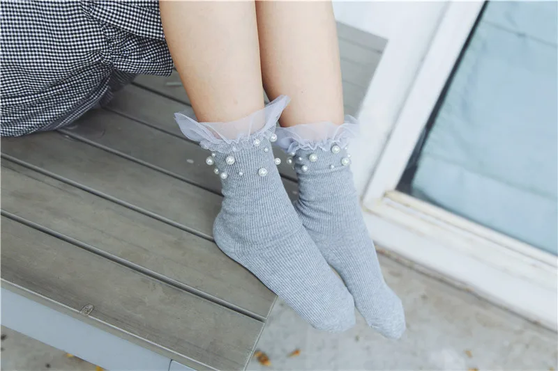 Осенне-зимние модные хлопковые носки для женщин, сетчатые жемчужные носки для девочек, милые женские носки Sox Chaussette Femmme, Calcetines Mujer
