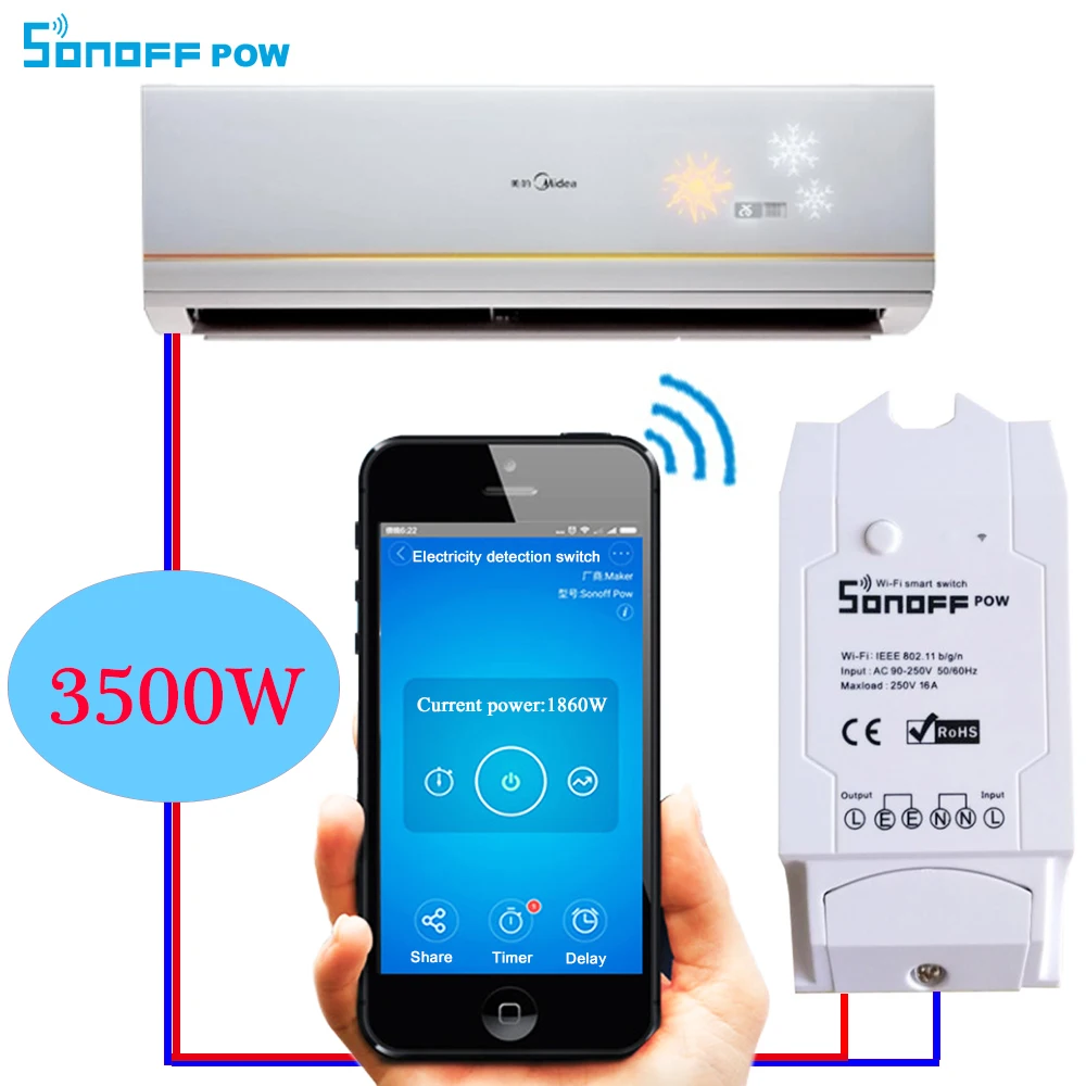 

Smart Wifi Switch Controller Sonoff Pow With Real Time Power Consumption Measurement 16A/3500w Smart Home by Andriod or IOS